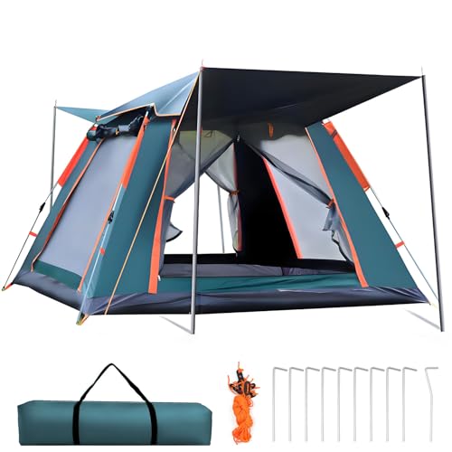 Tenda de Camping, 4-6 Pessoas Barraca de Camping Pop-up Automática, com 2 Janelas Mosquiteiro e Foyer Integrado, Barraca de Automática Tenda Dome, 240 x 240 x 155 cm