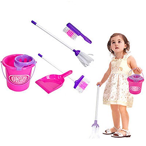 HsgbvictS Pretend Play Novelty Toy 5Pcs Kids Play House Cleaning Mop Broom Bucket Brush Dustpan Set Pretend Toy