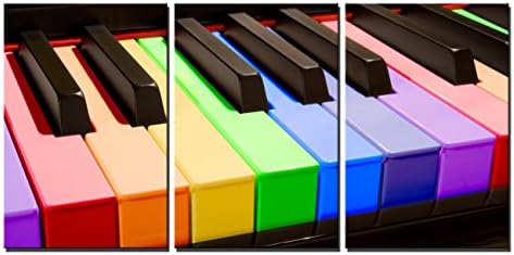 Yin Art 3-Panel Split Canvas Print Wall Art Set - Rainbow Color Piano Keys Triptych - 16x24 Inch