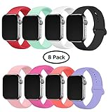 8 Pack Band for Apple Watch 42-44mm, Soft Silicone Sport Strap Replacement Bracelet Wristband for Apple Watch Series 4,3,2,1, Nike+, S/M Size