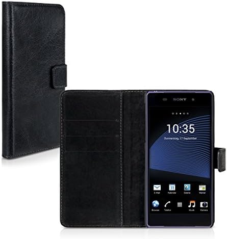 Carlsson Wallet style real leather case for > Sony Xperia Z2 < with convenient magnetic fastener in black