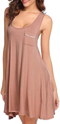 Vesmatity Nightgown Womens Sleeveless Chemise Soft Cotton Sleepwear Dress S-XXL