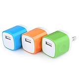 Wall Charger, HUHUTA 3PCS Universal Charger Home Travel Fast Charger Power Adapter for iPhone 7 7s 6s Plus, iPad, Samsung Galaxy S7 S6, Note, Motorola, LG G4 G3 and More Devices. (Orange, Blue, Green)