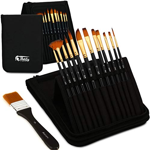 Artify 12 Pcs Multi Purpose Short-Handle Paint Brush Set Perfect For Acrylic Oil Watercolor Gouache Pop-Up Stand With A Bonus Of Palette Knife And Sponge For Both Student And Experts (6115752872288)