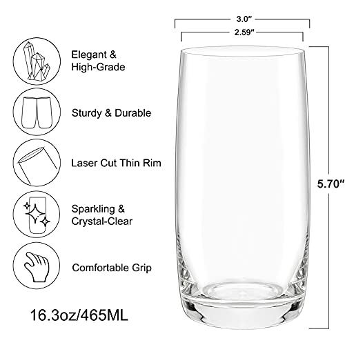 CREATIVELAND Crystal Highball Glasses Set of 6. LEADFREE Crystal Heavy Base Tall Glassware