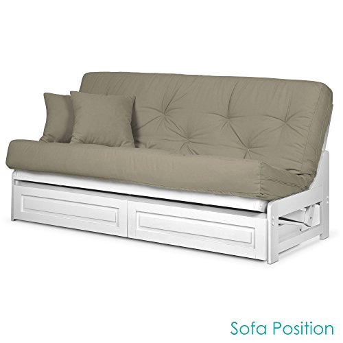 Arden White Futon with Storage Drawers Queen Size Minimalist Armless