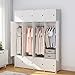 KOUSI Portable Clothes Closet Clothing Storage Plastic Dresser Shelves Armoire Wardrobe Moving Boxes Rack Bins Shelf Closet for Bedroom Organizers and Storage, White, 8 Cubes+4 Hanging Sections
