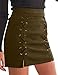 PROGRACE Ladies Faux Suede Criss Cross Tight Bodycon Above Knee Pencil Skirt Green M
