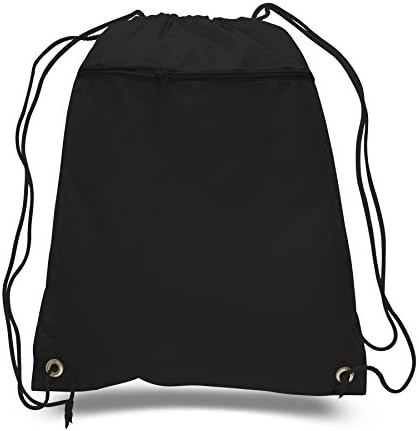 Cinch Sack Drawstring Tote Promotional Backpack Foldable Gym Sack Bag for Running, Shopping, Workout, Black, Set of 1