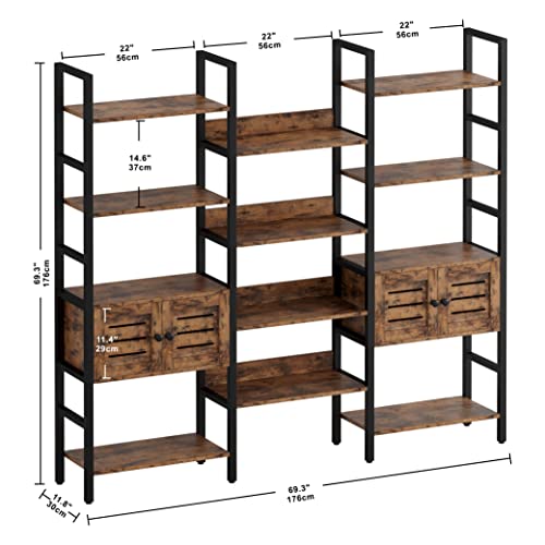 IRONCK Industrial Bookshelf and Bookcase with 2 Louvered Doors 5 Tiers