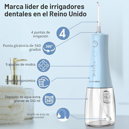 Irrigador oral, fio dentário elétrico sem fios, 5 modos de pressão, IPX8 impermeável, irrigador oral portátil para cuidados gengivais (Pastel Blue)