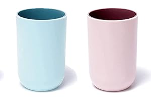 RabyLeo Cup 10.5 oz, Unbreakable Reusable Drinking Cups Set of 2 Colors, Plastic Toothbrush Cup Tumbler 300 ml, Dishwasher Safe (Light blue & Light pink)