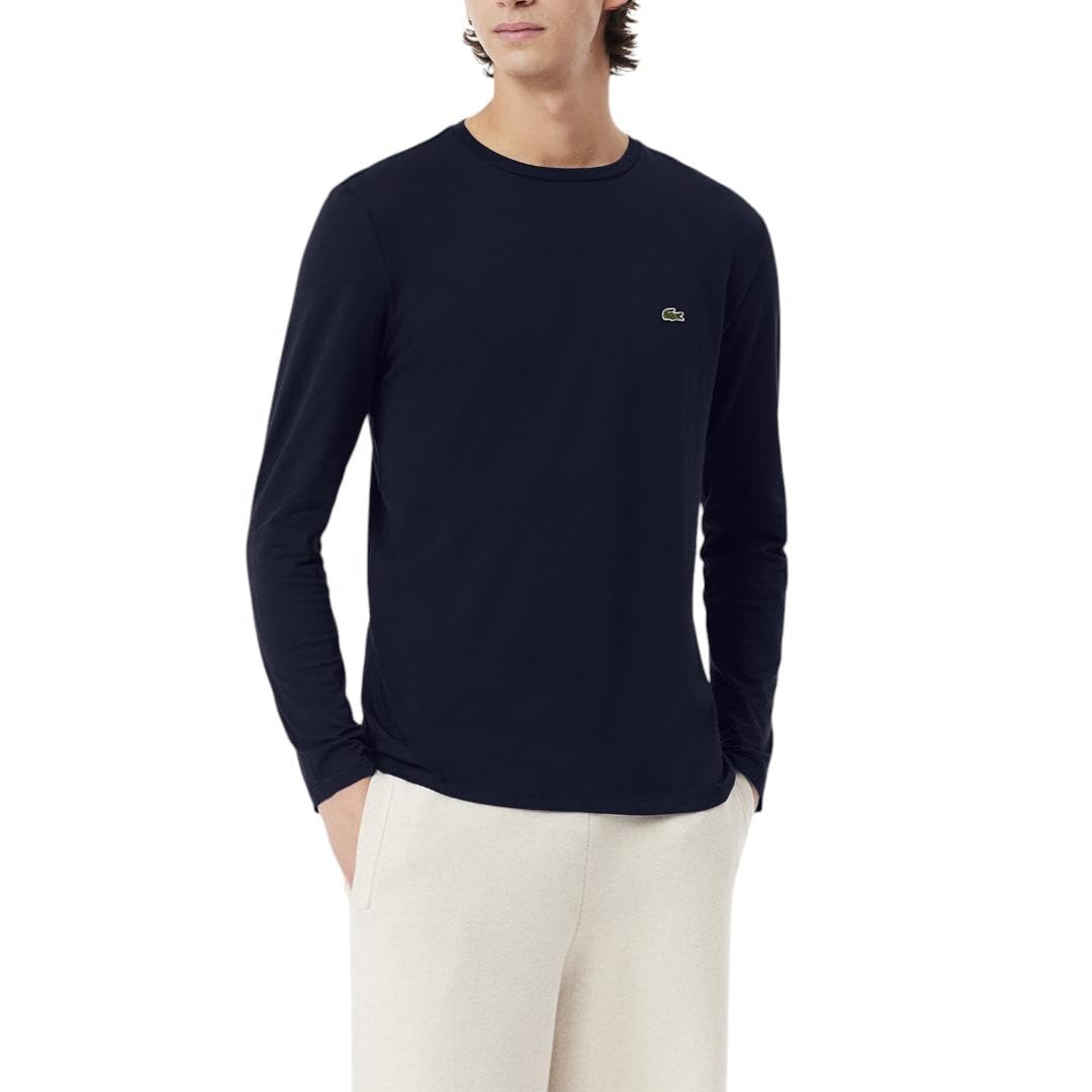 Lacoste Men’s Long Sleeved Cotton Pima T-Shirt, Navy Blue, X-Small