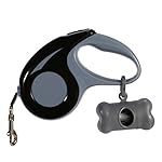 16 Ft Retractable Dog Leash with Reflective Ribbon Cord, Tangle Free One Button Break, Suitable for Small, Medium Dogs Up to 35 Lbs, Free Waste Dispenser and Bags (Black)