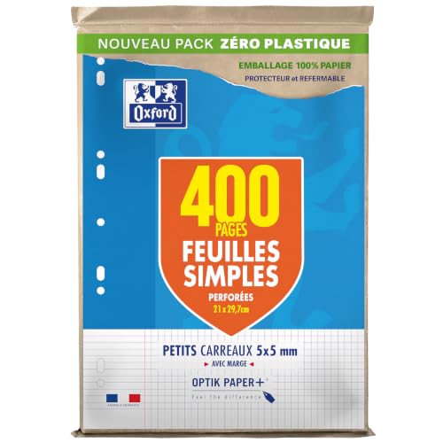 OXFORD Pack of 400 Single Sheets Small Squares 5 x 5 A4 Size (21 x 29.7 cm) Perforated