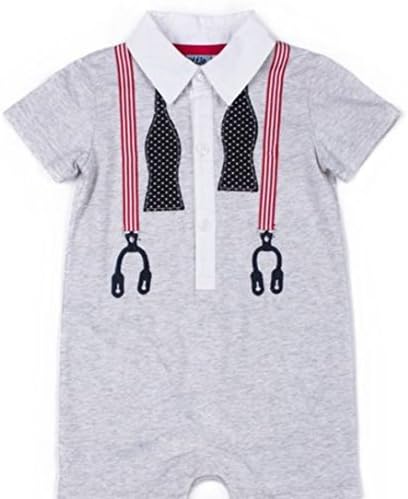 Little Lad Baby Romper Bodysuit Creeper Snap Bottom Short Sleeve (6-9 Months, Little Man/Grey)