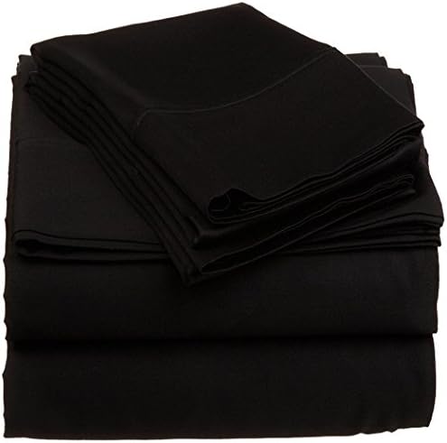 Vriti Home Furnishing Egyptian Cotton 650-Thread-Count 4 PCs Bed Sheet set (+8 Inch) Pocket Depth Solid Black RV-Bunk Size (1 Fitted sheet, 1 Flat Sheet & 2 Pillowcover)