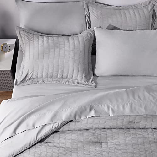 CozyLux King Seersucker Comforter Set with Sheets Light Grey Bed in a