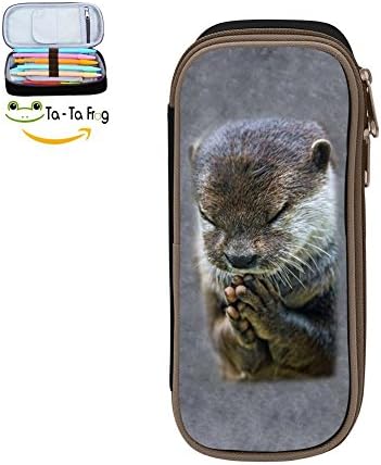Custom A Beaver With A Pilgrimage Pencil Case - Big Capacity Double Zipper Multifunctional Black Stationery Bag For Children