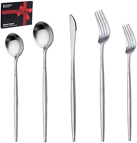 Silverware set,HXSNEW Stainless Steel Flatware set,Exquisite Extra Thick Heavy Duty Matte Burnishing Cutlery Set,5 Pieces,Service for 1
