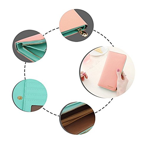 Fashion Wallets for Women, Bifold RFID Blocking Wallet Ladies Clutch Purse Women's Zipper Wallet For Phone Card Checkbook Holder & Organizer Long Large Capacity Purse Handbag Pink Green