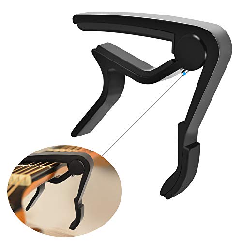 Guitar Capo, Haneye Guitar Capo for 6 String Acoustic and Electric Guitars, Bass, Ukulele, Guitars and Bass Black Guitar Capo Accessories with 6 Pcs Guitar Picks
