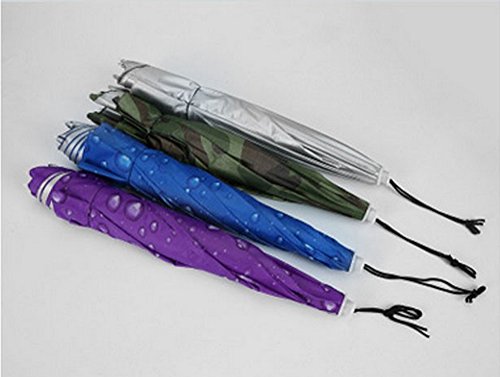 Folding Umbrella Hat Headwear 30.3" ,Hands Free Sunshade Double Layer Protection Anti-UV Parasol for Golf, Traveling, Fishing, Gardening, Beach, Camping, Raining,Party (Purple-Raindrops, 30.3inch)