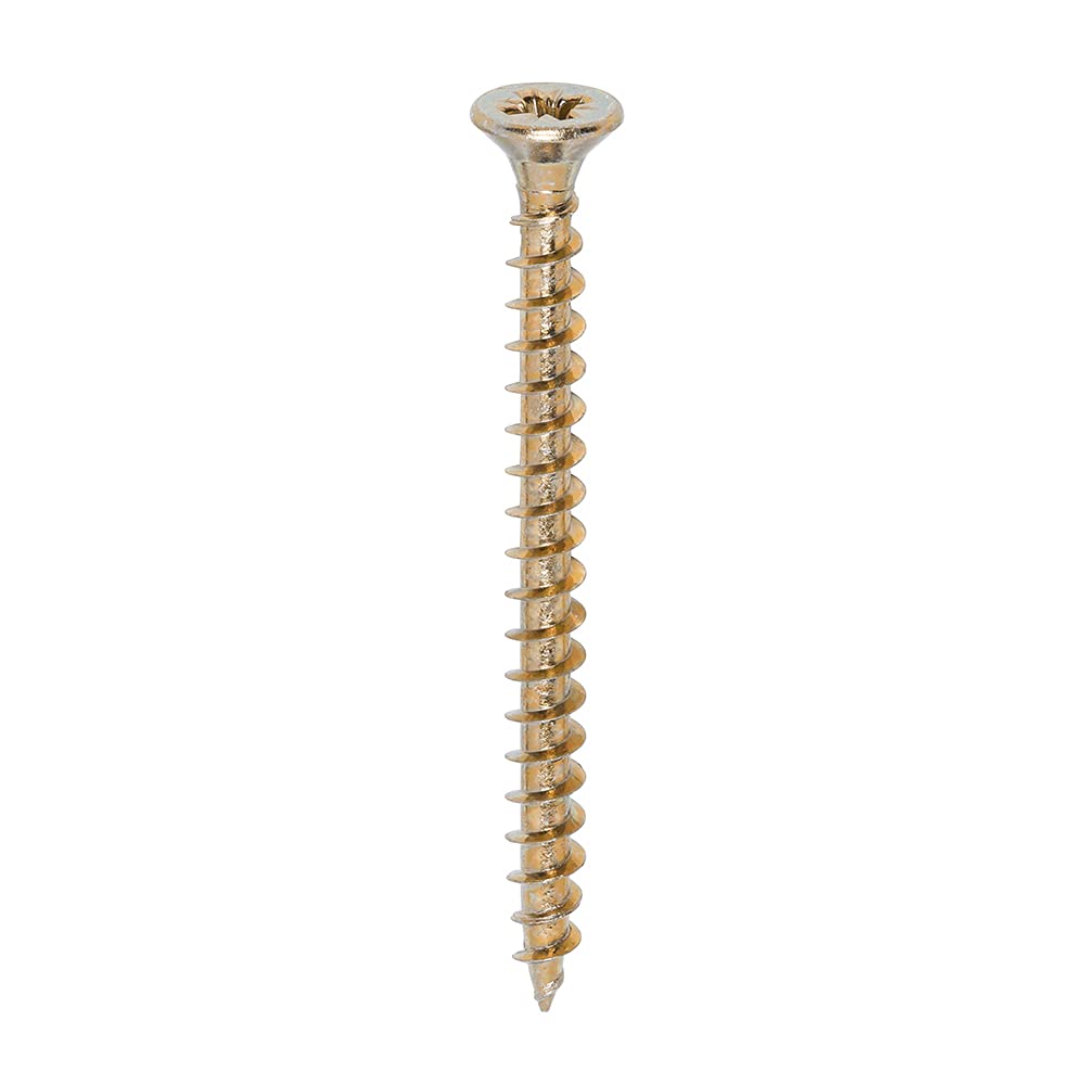 TIMCO Solo Chipboard & Woodscrews - Gold - 5.0 x 60 - Box of 200 - A single thread woodscrew mainly used in various types of timber and man-made boards or into masonry with the use of plastic plug — image 1