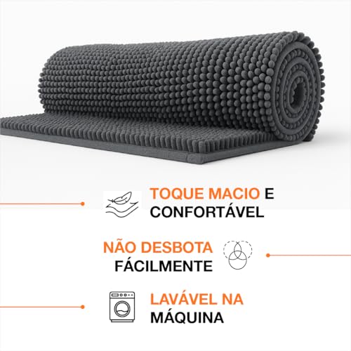 Kit 2 Tapetes Banheiro Microfibra Antiderrapante Absorvente 58 x 38 cm Cinza