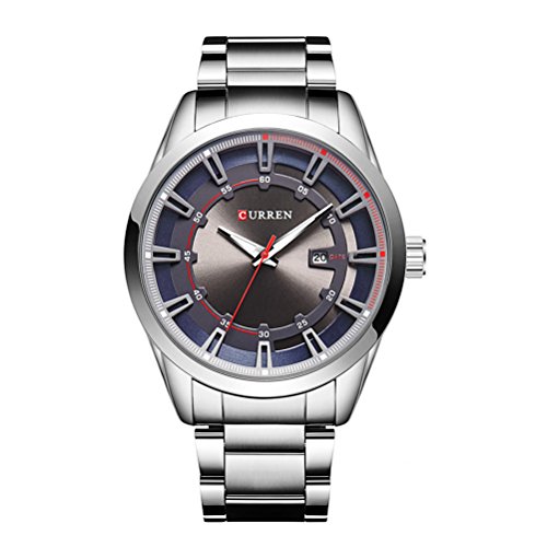 Curren Brand Strap Cuarzo para Hombre Moda Casual Vestido Reloj de Pulsera Fecha Reloj analógico Azul