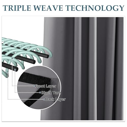 PONY DANCE 90% Blackout Curtains with Ruffle Tape for Rail, Set of 2, H 245 x W 140 cm, Thermal Curtain Against Heat, Bedroom Curtains and Curtains, Grey Opaque Curtains for Living Room