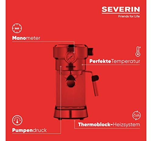 SEVERIN Espressomaschine "Espresa Plus", Siebträgermaschine mit 3 Einsätzen, Kaffeemaschine mit Milchschäumer und Manometer, inkl. Barista-Starterset, Edelstahl-gebürstet/schwarz, KA 5995 – Bild 5