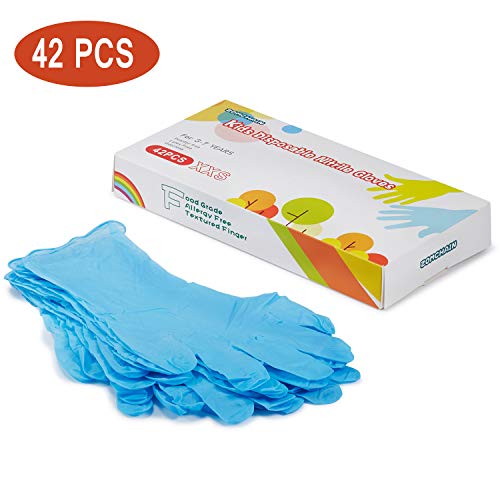 Nitrile Gloves Kids Gloves Disposable, Nitrile Gloves for 3-7 Years - Latex Free, Food Grade, Powder Free - for Halloween Preparation, Crafting, Painting, Gardening, Cooking, Cleaning 42PCS