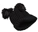 Women's Winter Chunky Knit Double Pom Pom Beanie Hat With MIRMARU Hair Tie.(Black)