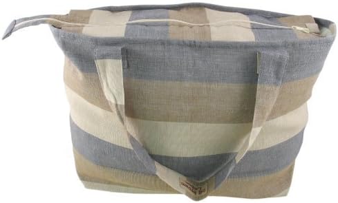 Stone Brown and Grey Striped Cotton Large Shopper Travel Beach Bag by Bill Brown