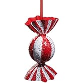 RAZ Imports Red and White Candy Ornament, 7.5-Inch, Metal