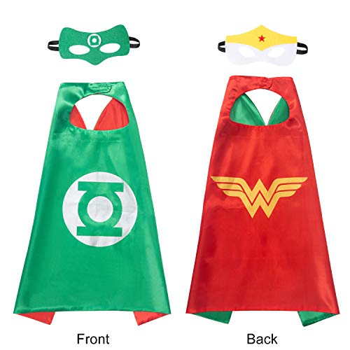 AMASKY Superhero Dress Up Costume Set, Double-Sided Satin Capes with Felt Masks for Kids (Lantern-Wonder Woman)