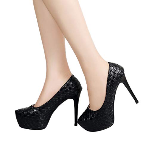 BEAUTYVAN Women's Closed Round Toe Pumps Stiletto High Heels Office Lady Wedding Bridal Party Dress Heeded Shoes (Size 38=US:6.5, Black)