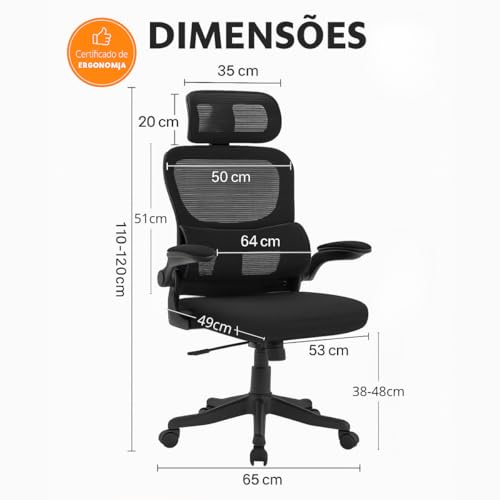 Cadeira de Escritório Ergonomica Vmstark Cadeira Presidente Confortável Home Office Preta (Preto Fosco)