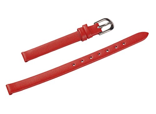 Uyoung 8mm Women's Solid Red Smooth Genuine Leather Watch Band