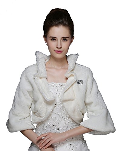 Icegrey Women's Faux Fur Bride Wrap Wedding Party Dress Bolero Jacket Long Sleeve White Icegrey Women's Faux Fur Bride Wrap Wedding Party Dress Bolero Jacket Long Sleeve White