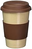 14oz 100% Organic Eco Friendly Reusable Travel Mug, To Go Takeaway Coffee Cup Brown, Biodegradable Material FDA Approved BPA Free, Leak Proof Silicone Lid & Heat Resistant Grip.Free Recipe ebook