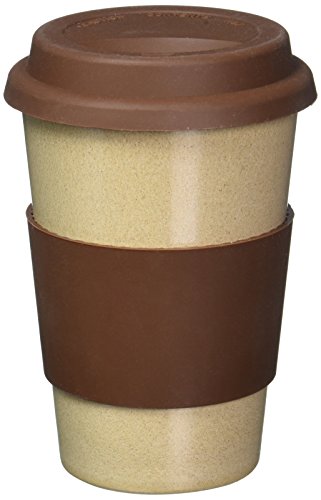 14oz 100% Organic Eco Friendly Reusable Travel Mug, To Go Takeaway Coffee Cup Brown, Biodegradable Material FDA Approved BPA Free, Leak Proof Silicone Lid & Heat Resistant Grip.Free Recipe ebook