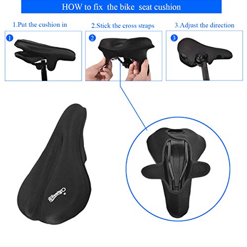 WINNINGO Gel Bike Seat Cover - Soft Gel Bicycle Saddle Cushion for Narrow Seat Mountain Saddle with Magic Sticker Strapped, Elastic Fabrics - Thumbnail 3