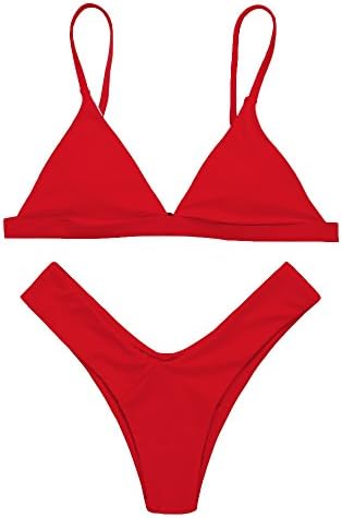 QNDREZ Womens Sexy Triangle Thong Soft Padded Bikini Set Two Piece Swimsuits (M(US4-6), Red)