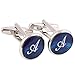 HJ Men's 2PCS Rhodium Plated Cufflinks Silver Initial Letter Shirt Wedding Business 1 Pair Set Blue A