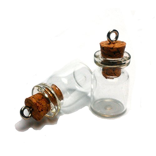 LEFV Mini Cork Top Glass Bottle Vial Charm Kit 3/4 Inch - 50pcs 0.5ml Clear Bottles with Corks & 50pcs Eye Screws - Miniature Empty Sample Jars Message Bottle Small Tiny Size