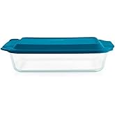 Pyrex Deep 9x13-Inch Glass Baking Dish with Lid, Deep Casserole Dish, Glass Food Container, Oven, Freezer and Microwave Safe,