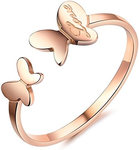 OUBEY Womens Love Stainless Steel Lovely Butterfly Ring Wedding Charming Lady Gril Band Rose Gold