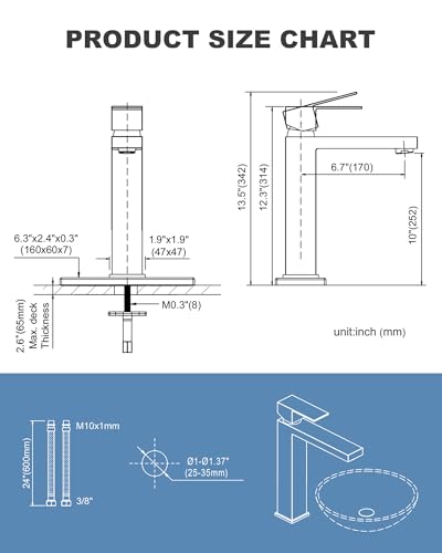 ARCORA Raised Basin Faucet, 304 Stainless Steel Bathroom Faucet, with Removable Aerator and Ceramic Cartridge, Easy Installation, for Overhead Bathroom Sinks, Brushed Nickel